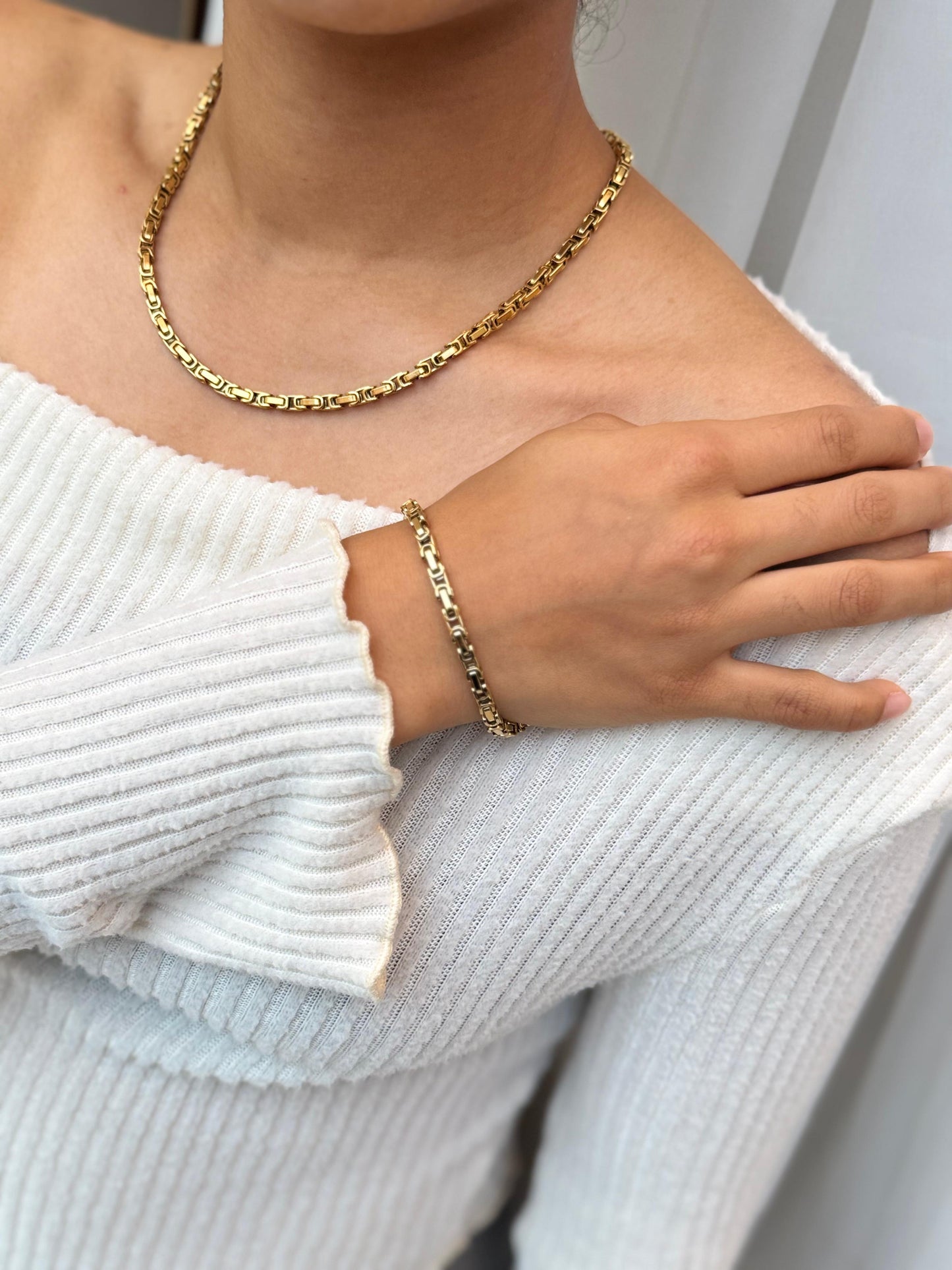 COMBO Pulsera y Cadena Rustica Mujer ORO LAMINADO