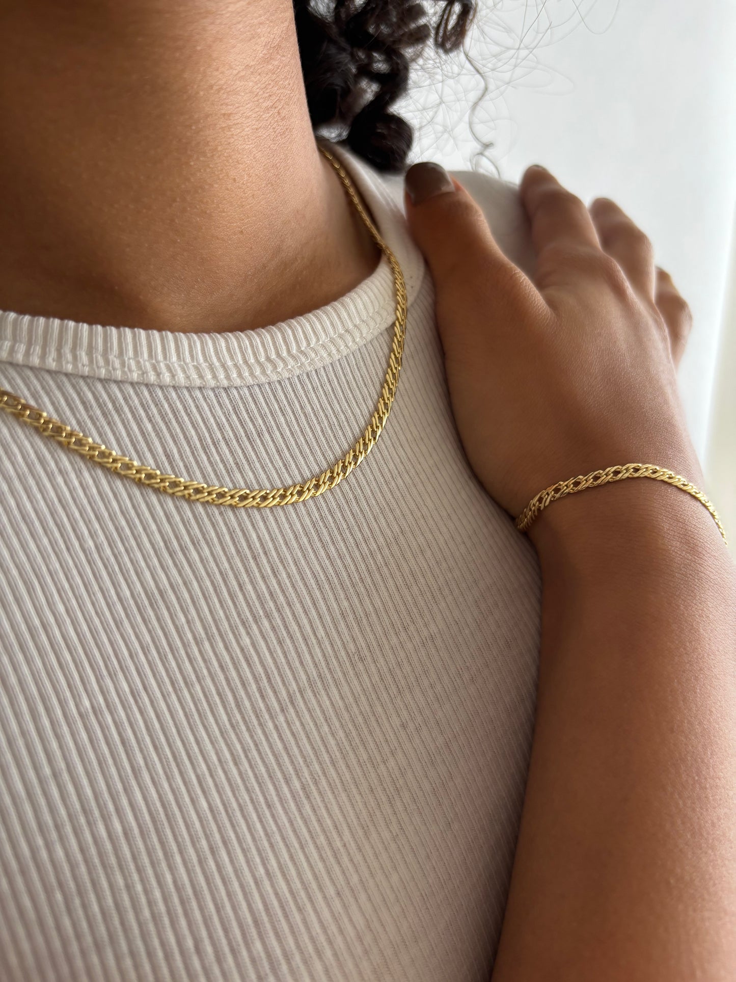 COMBO Pulsera y Cadena Grabada Mujer ORO LAMINADO
