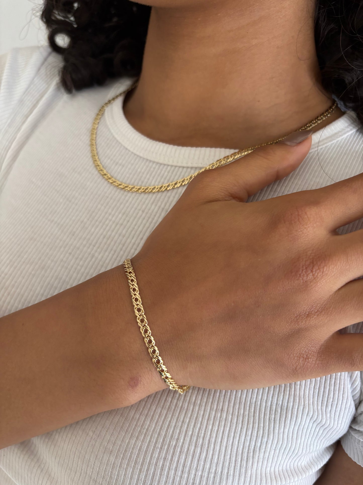 COMBO Pulsera y Cadena Grabada Mujer ORO LAMINADO