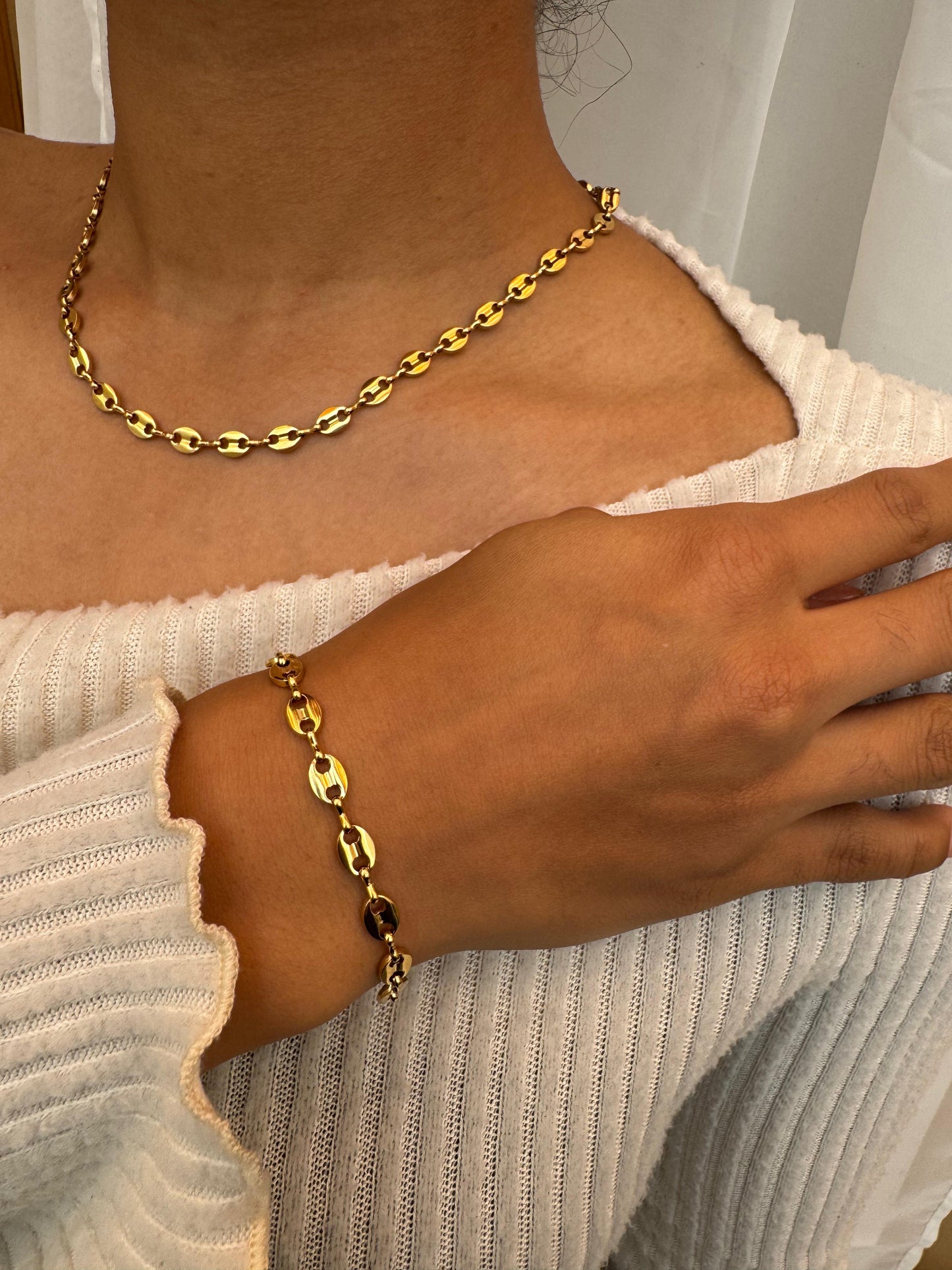 COMBO Pulsera y Cadena Gucci Mujer ORO LAMINADO
