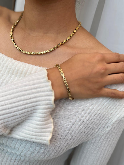 COMBO Pulsera y Cadena Rustica Mujer ORO LAMINADO