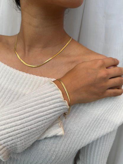 COMBO Pulsera y Cadena Entrelazada Mujer ORO LAMINADO