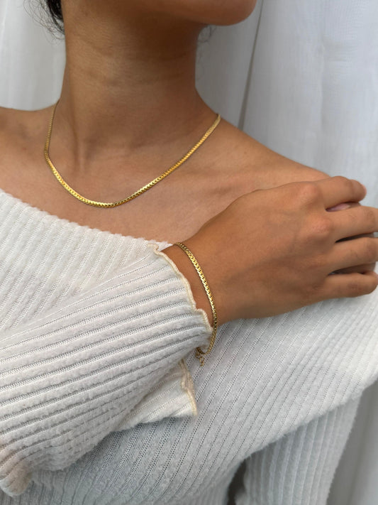 COMBO Pulsera y Cadena Entrelazada Mujer ORO LAMINADO