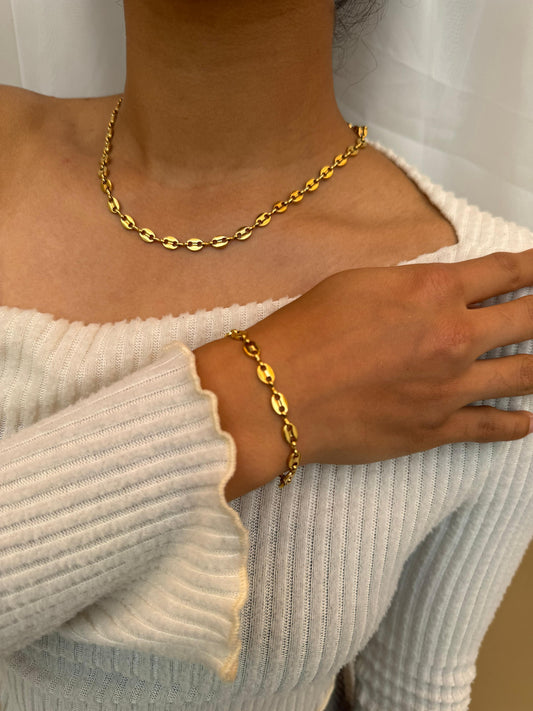 COMBO Pulsera y Cadena Gucci Mujer ORO LAMINADO