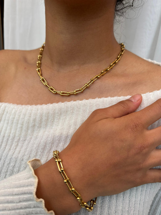 COMBO Pulsera y Cadena Ancla Mujer ORO LAMINADO