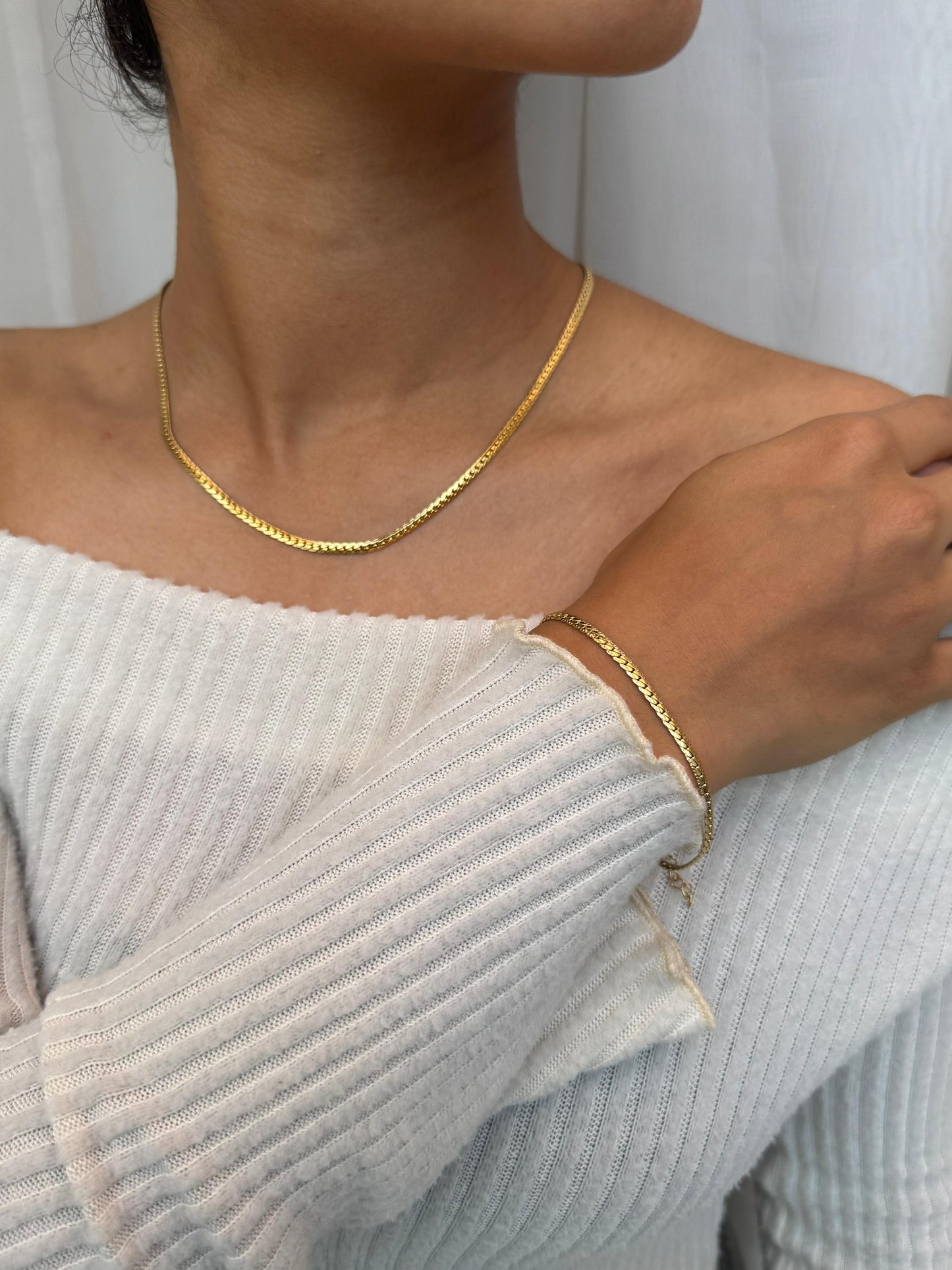 COMBO Pulsera y Cadena Entrelazada Mujer ORO LAMINADO