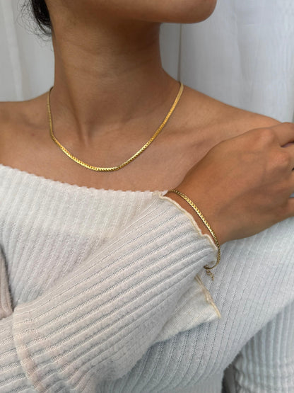 COMBO Pulsera y Cadena Entrelazada Mujer ORO LAMINADO