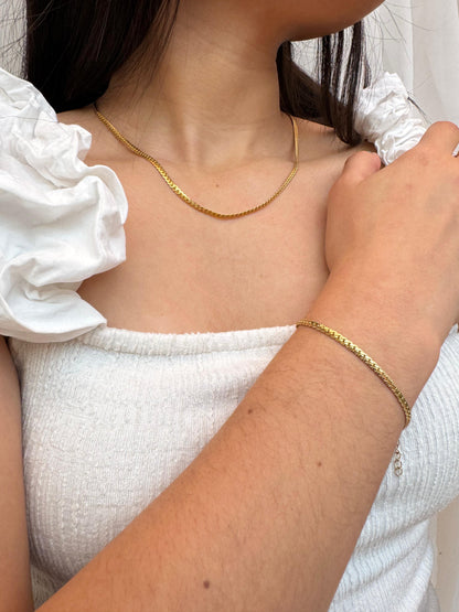 COMBO Pulsera y Cadena Entrelazada Mujer ORO LAMINADO