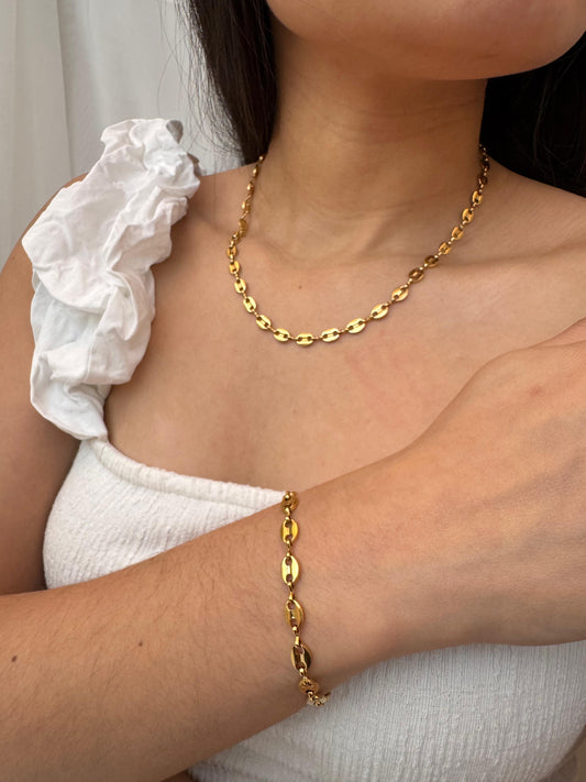COMBO Pulsera y Cadena Gucci Mujer ORO LAMINADO