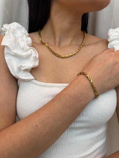 COMBO Pulsera y Cadena Rustica Mujer ORO LAMINADO