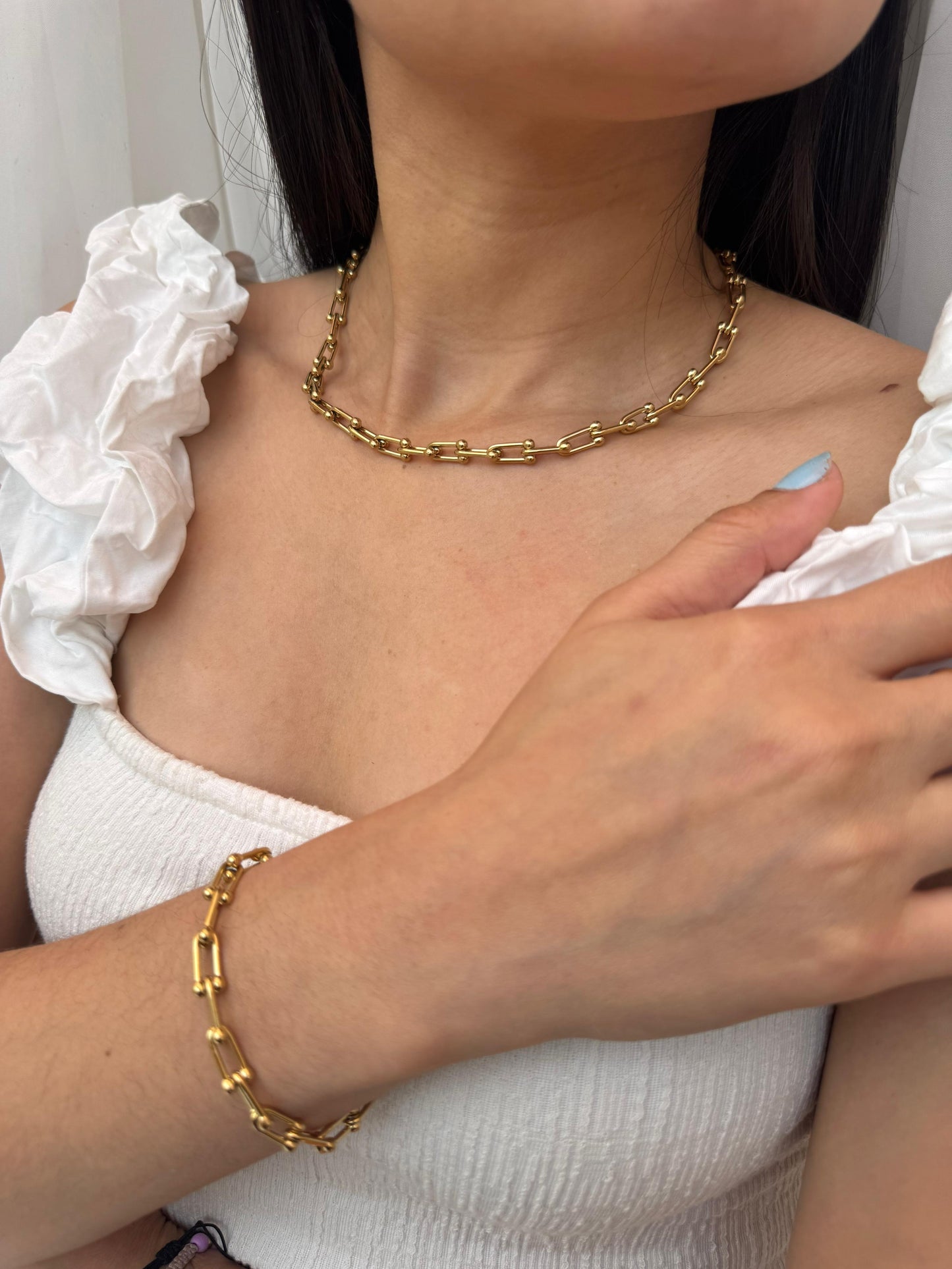 COMBO Pulsera y Cadena Ancla Mujer ORO LAMINADO