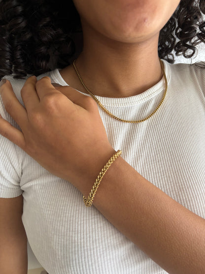 COMBO Pulsera y Cadena Franco Mujer ORO LAMINADO