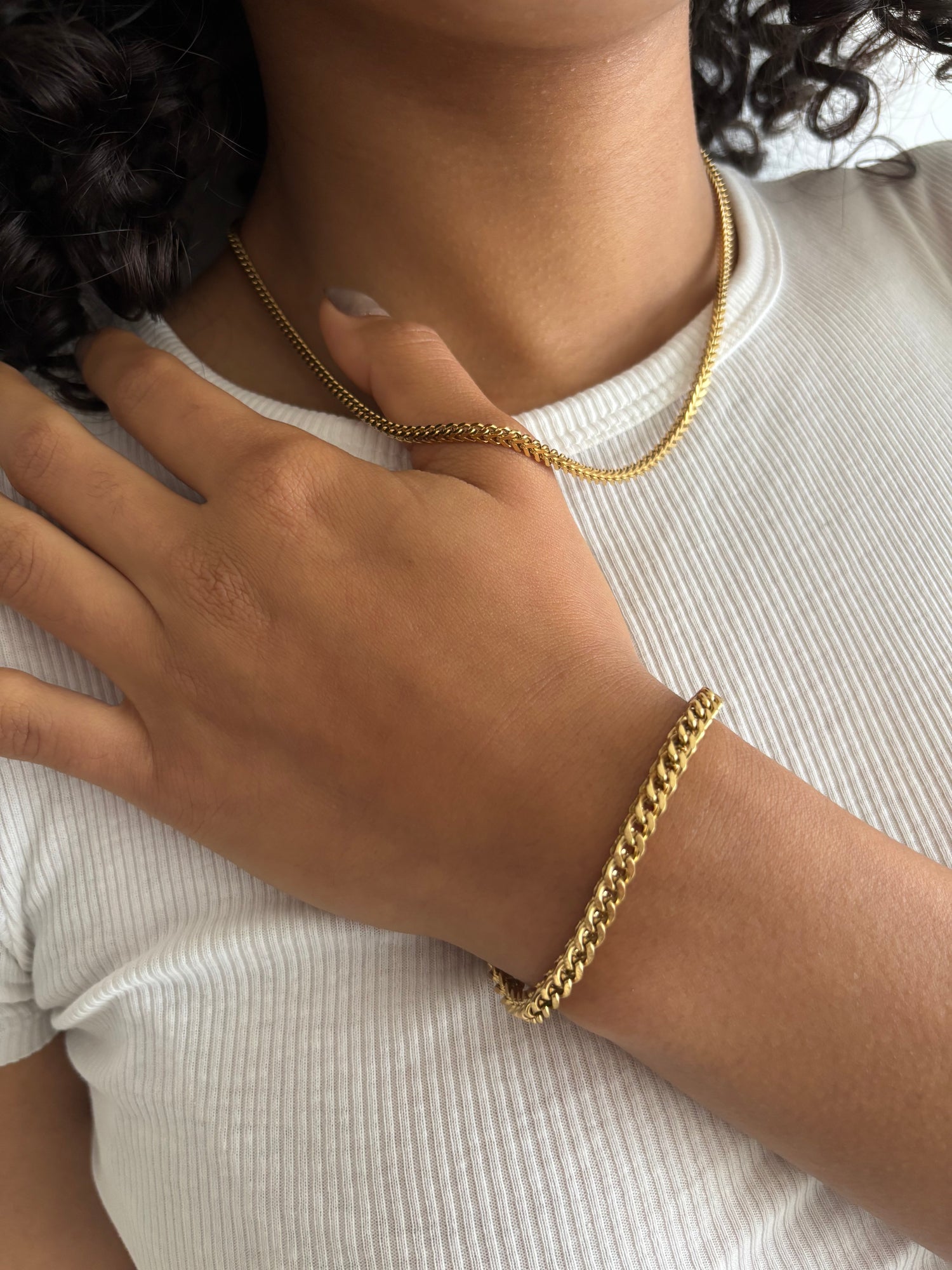 COMBO Pulsera y Cadena Franco Mujer ORO LAMINADO
