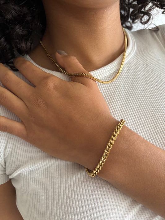 COMBO Pulsera y Cadena Franco Mujer ORO LAMINADO