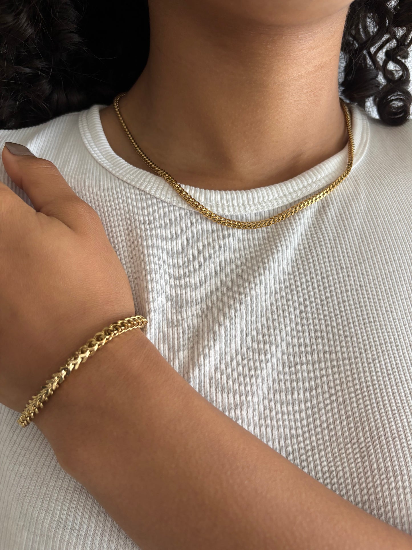 COMBO Pulsera y Cadena Franco Mujer ORO LAMINADO