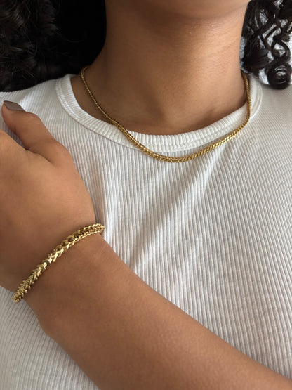 COMBO Pulsera y Cadena Franco Mujer ORO LAMINADO