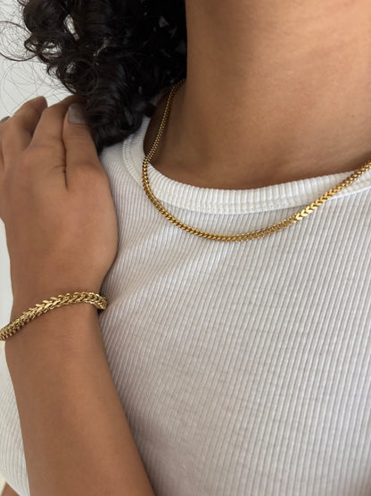 COMBO Pulsera y Cadena Franco Mujer ORO LAMINADO