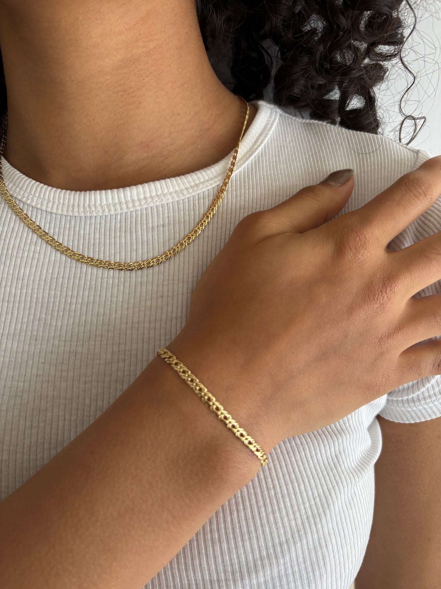 COMBO Pulsera y Cadena Grabada Mujer ORO LAMINADO