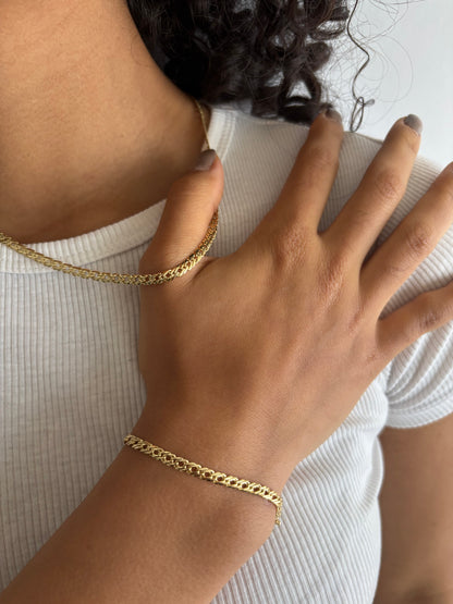 COMBO Pulsera y Cadena Grabada Mujer ORO LAMINADO