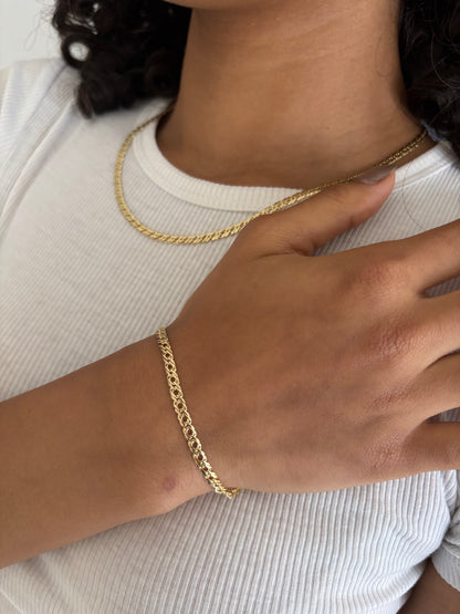 COMBO Pulsera y Cadena Grabada Mujer ORO LAMINADO