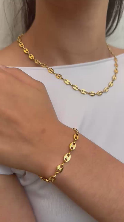 COMBO Pulsera y Cadena Gucci Mujer ORO LAMINADO